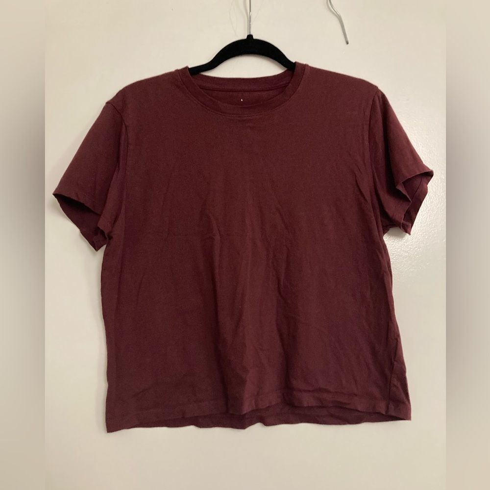 Everlane Maroon Organic Box Cut Cotton Tee Shirt